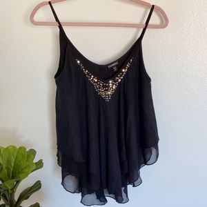 NWT Express Black Flowy Beaded Neckline Tank S